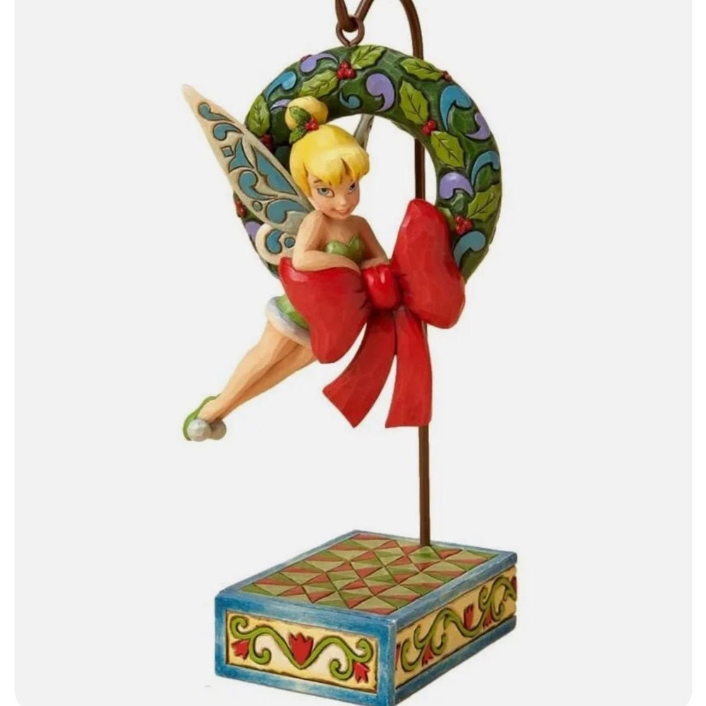 Jim Shore Xmas Tinkerbell with Wreath Ornament + Stand Disney Traditions…